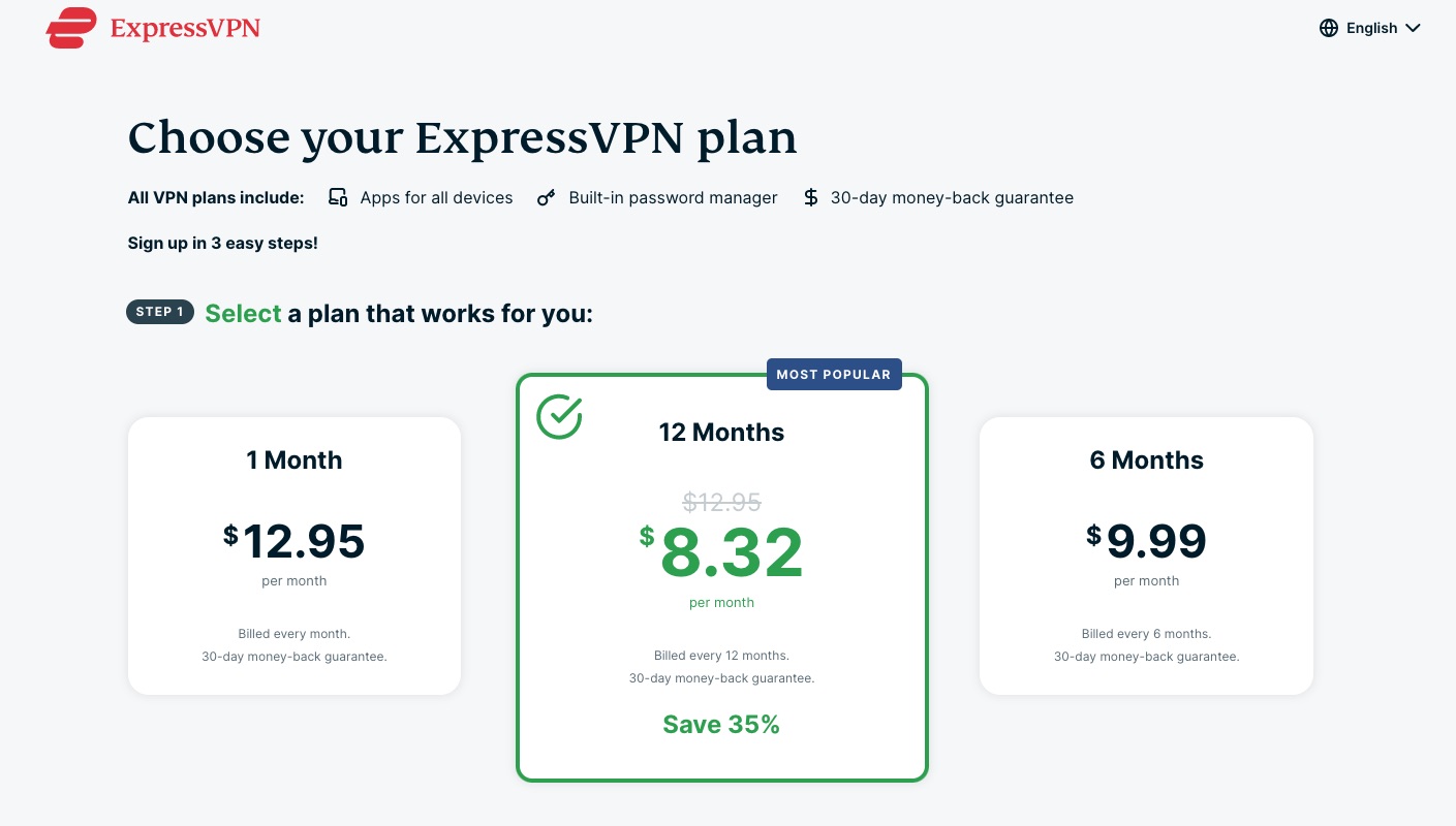 ExpressVPN Vælg Plan