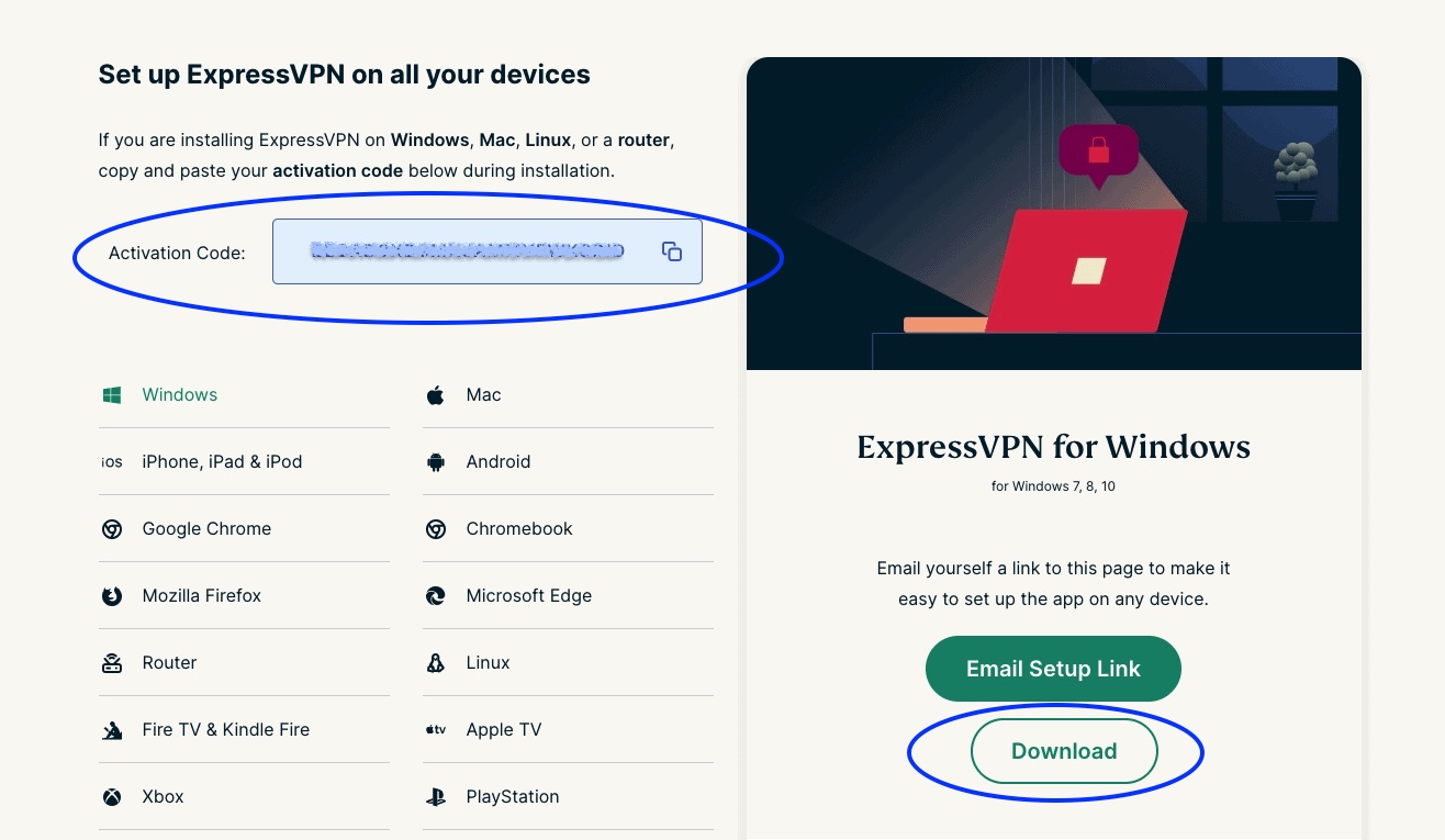 Tela de download do ExpressVPN