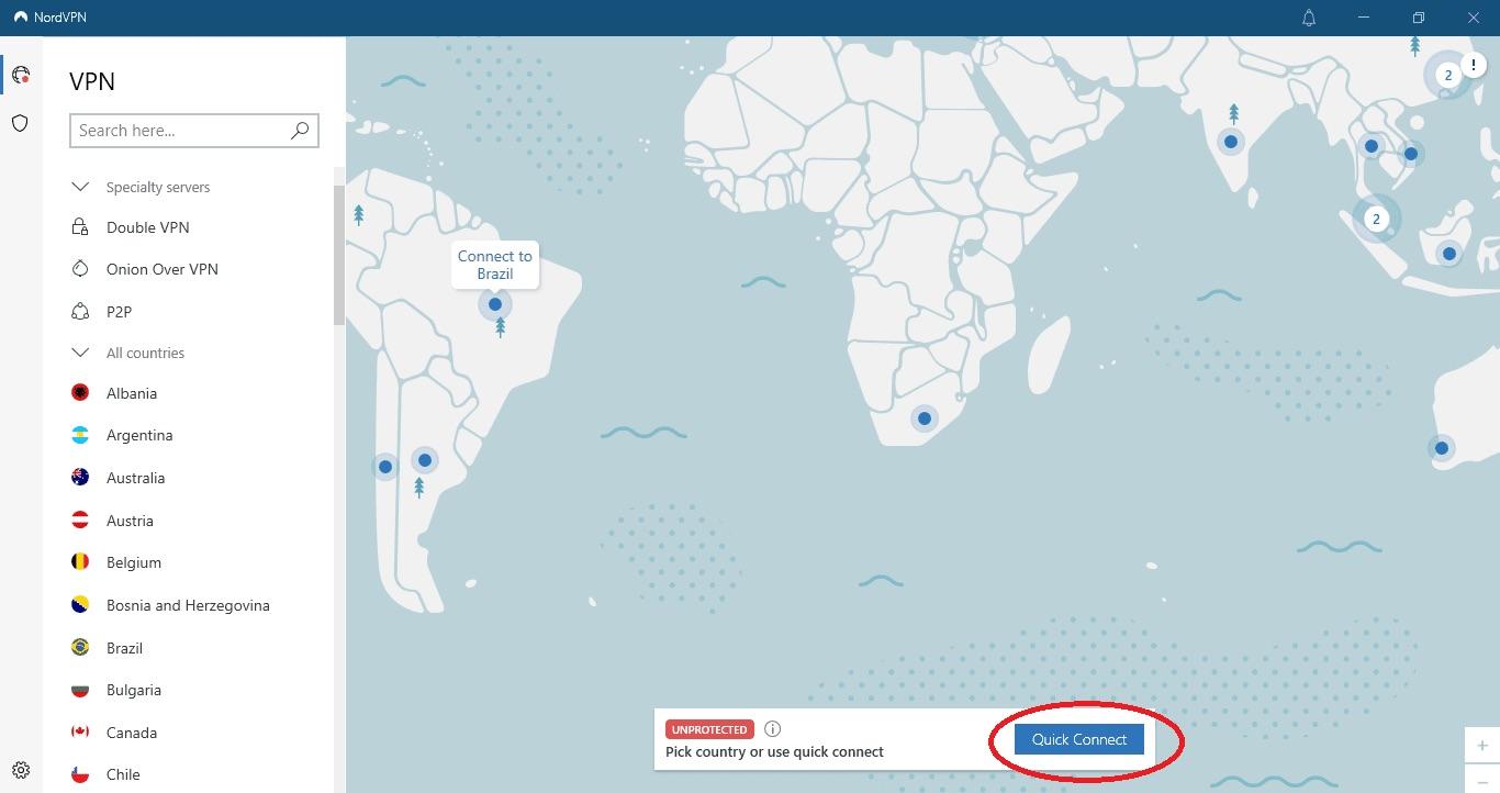 NordVPN-landvalg