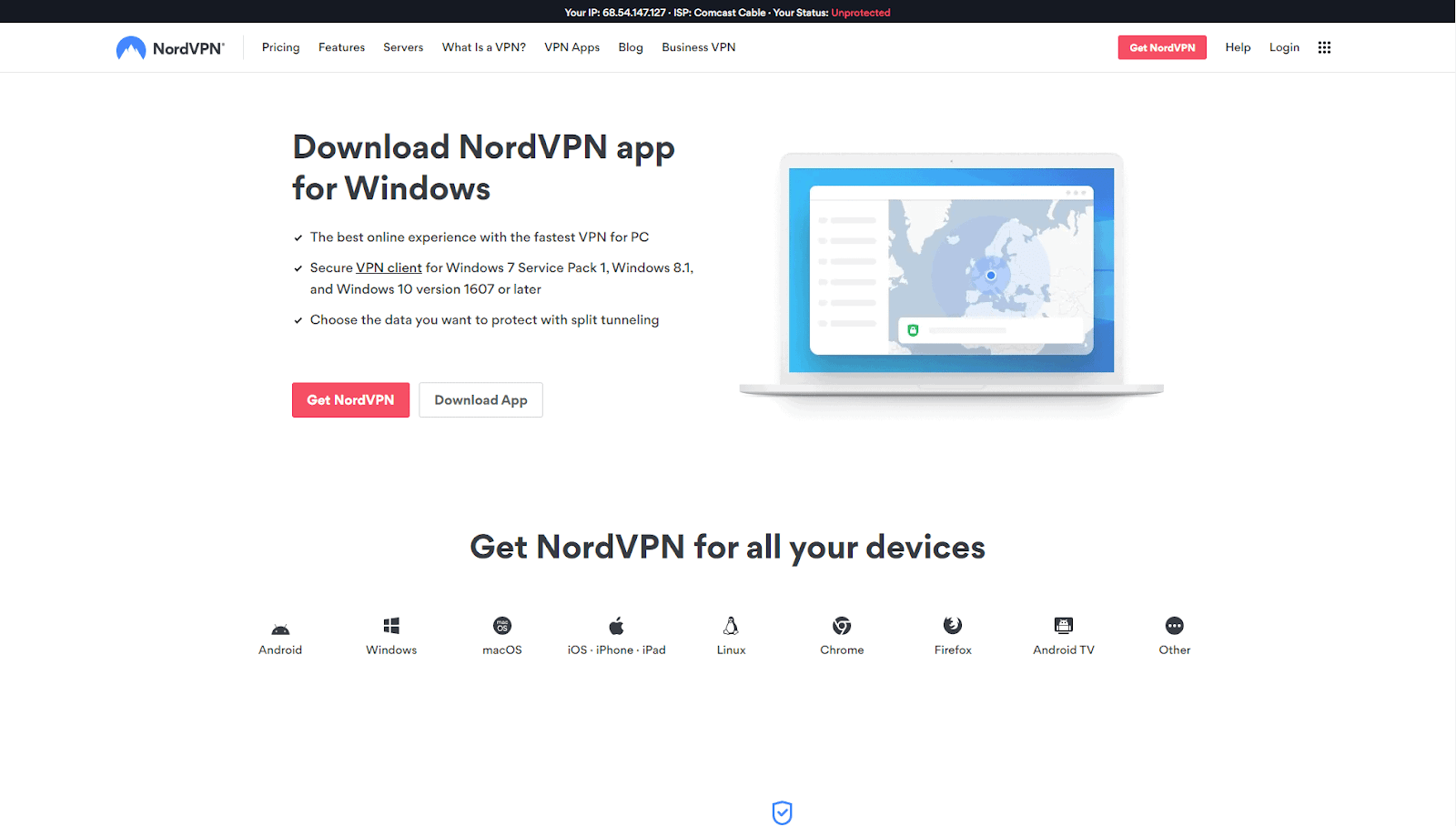 NordVPN:n latausnäyttö